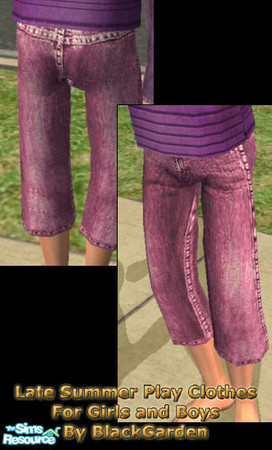 Sims 2 — Late Summer Mix 'n' Match - Pink Jeans by BlackGarden — Pink cut-off three quarter length jeans for girls and