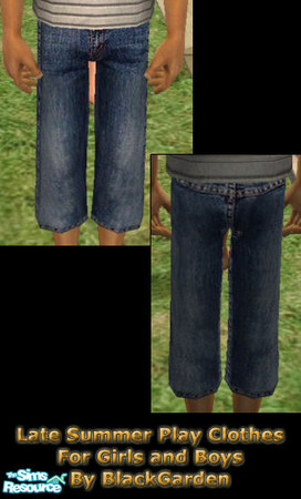 Sims 2 — Late Summer Mix 'n' Match: Md Blue Jeans by BlackGarden — Medium blue cut-off three quarter length jeans for