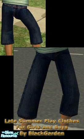 Sims 2 — Late Summer Mix 'n' Match: Dk Blue Jeans by BlackGarden — Dark blue cut-off three quarter length jeans for boys