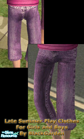 Sims 2 — Late Summer Mix 'n' Match - Purple Jeans by BlackGarden — Purple cut-off three quarter length jeans for boys and