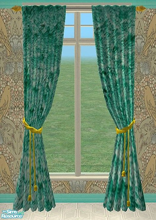 Sims 2 — Bird of Paradise Bedroom - Curtians by Riverwillows — Beautiful teal velour curtains, in a heavy, sweeping