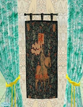 Sims 2 — Bird of Paradise Bedroom - Tapestry 1 by Riverwillows — Lovely hand-woven wall tapestry of a charging knight.