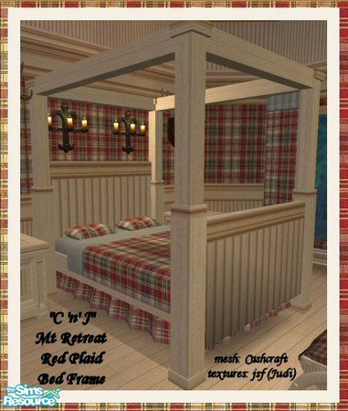 Sims 2 — CnJ Mt Retreat Red Plaid Bed Frame by KatCat — Recolor of Cashcraft\'s \"Mountain Retreat Bed and