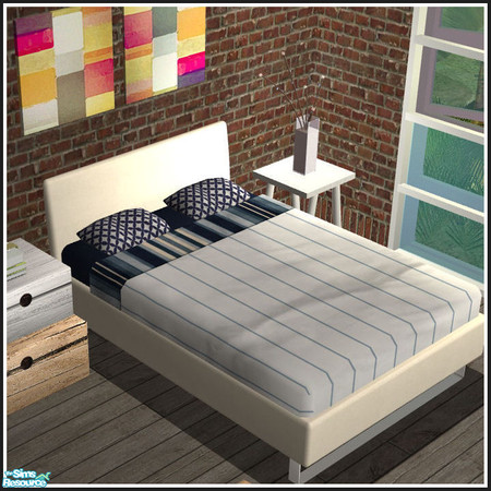 Sims 2 — Ocean blue beddings - white stripe by mirake — 