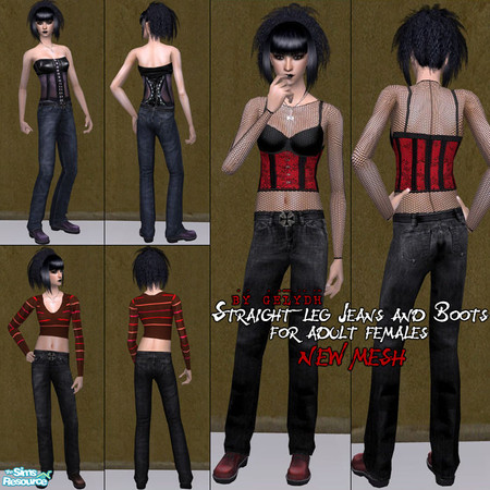Sims 2 — Straight-Leg Jeans and Boots for Adult Females by gelydh — New full-body mesh for adult females with