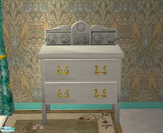 Sims 2 — Bird of Paradise Bedroom - Dresser by Riverwillows — Lovely bleached wood dresser with gold handles. Part of the
