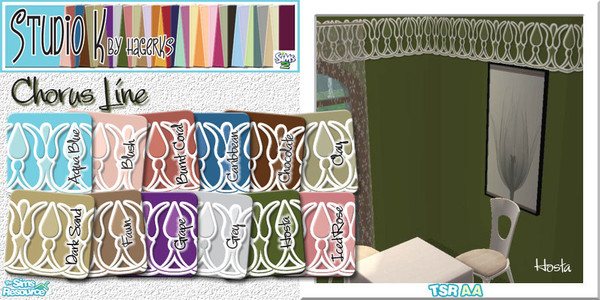 Sims 2 — Studio K Chorus Line_01 by StudioKhagerks — 1-12 of 36 colors. Can be found under Paint and can be purchased for