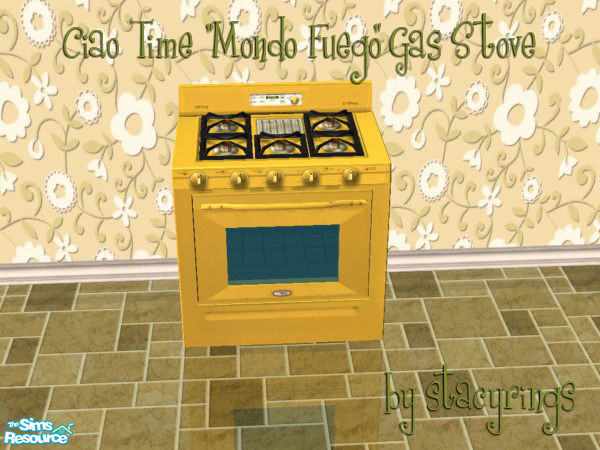 Sims 2 — 1970\'s Antique Gold Stove by stacyrings — Recolor of Maxis Ciao Time \"Mondo Fuego\" Gas Stove.