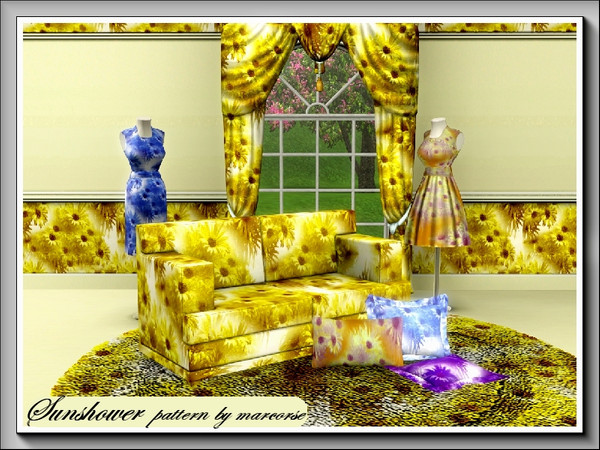 Sims 3 — Sunshower_marcorse by marcorse — Showers of sunflower bouquets on a neutral background, Fabric pattern. 3