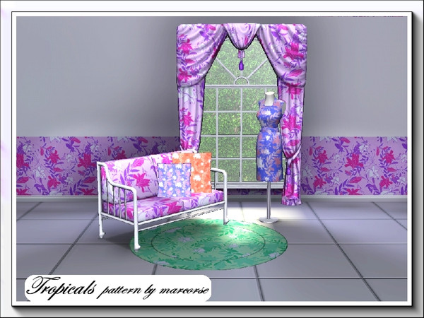 Sims 3 — Tropicals_marcorse by marcorse — Pretty tropical flowers in a random repeat Fabric pattern. 3 palettes
