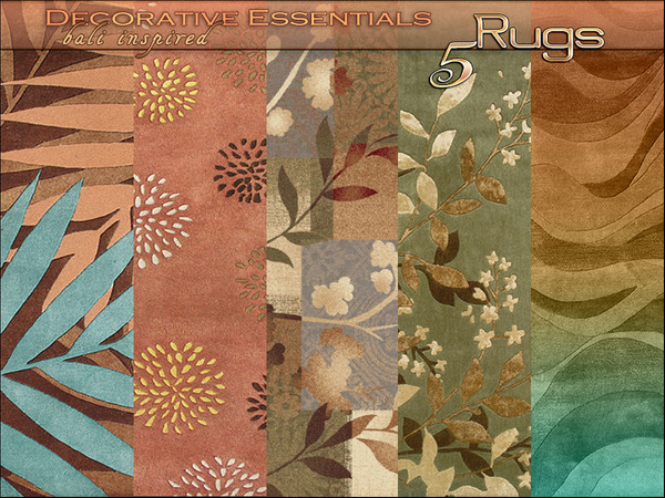 Sims 3 — Decorative Essentials - Rugs by Playful — A tropic contemporary set of Bali inspired tufted rugs in muted tones.