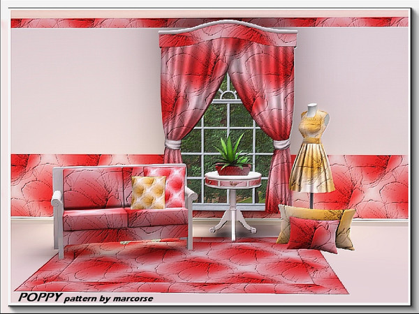 Sims 3 — Poppy_marcorse by marcorse — Hand drawn single poppy flowers in red and white. 3 palettes recolour.