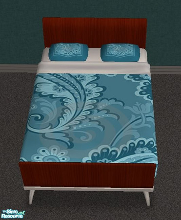 Sims 2 — Aqua Paisley Bed by Resa2169 — This item is apart of Aqua Paisley Bedroom Set! Nightlife and Pets are required