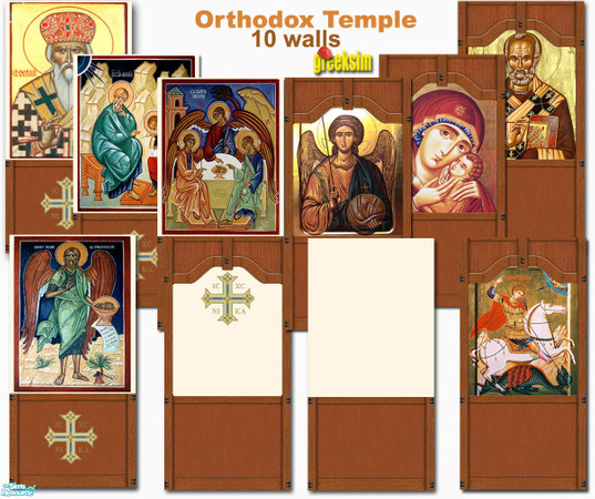 Sims 2 — grks Orthodox Temple Walls by greeksim — A set of 10 walls with wood and frescoes which can be used to create