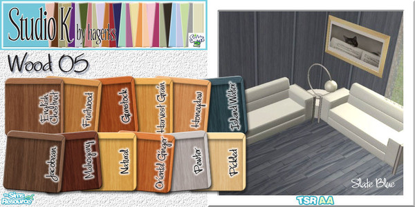 Sims 2 — Studio K Wood 05_02 by StudioKhagerks — 13-24 of 36 colors. Can be found under Paneling and can be purchased for