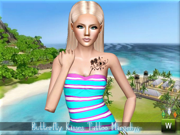 Sims 3 — Butterfly Kisses Tattoo by TSR Archive — -A cute butterfly shoulder tattoo for your sim girls :) -Found in