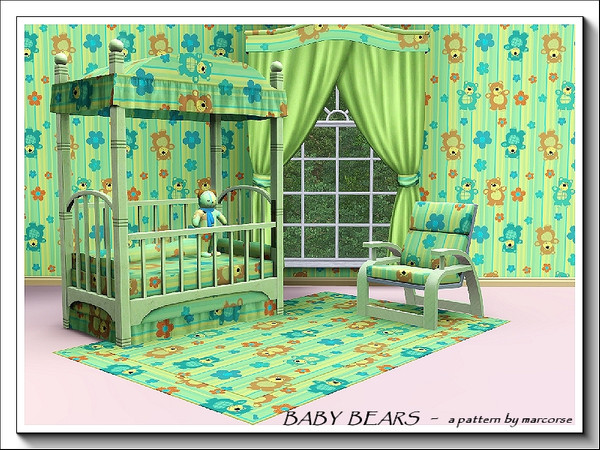Sims 3 — Baby Bears_marcorse by marcorse — Tumbling baby bears on a pretty striped green background with flower trim.