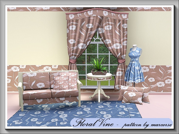 Sims 3 — Floral Vine_marcorse by marcorse — A simple repeat pattern of flowering vines in a light chocolate and white