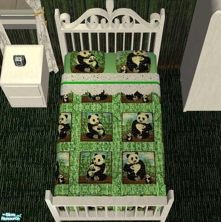 Sims 2 — Panda Bedroom - Panda Bedding by Riverwillows — Lovely hand-quilted bedding featuring pandas and a crocheted