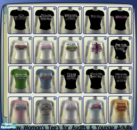 Sims 2 — Fashion Fun Tee\'s by kollens — From the light side of humor to somewhat dark, These fun Tee\'s can be worn by