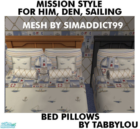 Sims 2 — TL - For-Him-Den-Sailing MS-BedPillows by TabbyLou — Recolor of SA99\'s Bed Pillows in Mission Style, For Him,