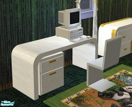 Sims 2 — Panda Bedroom - Panda Desk by Riverwillows — Lovely white and gold desk. Part of the Panda Bedroom by