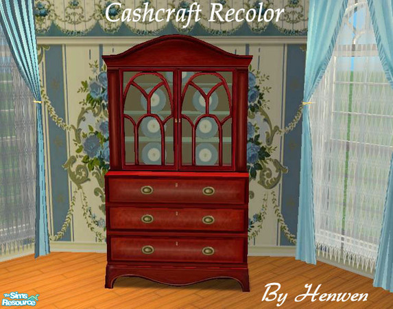 Sims 2 — Rose Cherry Hutch Recolor by Henwen — Recolor of Cashcraft\'s \"Roselynde\" hutch in cherry wood with