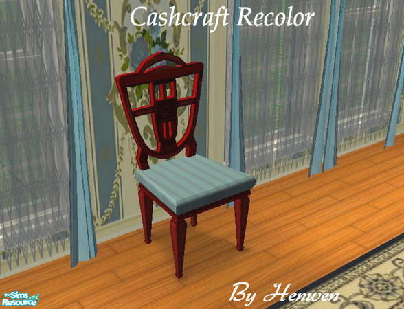 Sims 2 — Rose Cherry Dining Chair by Henwen — Recolor of Cashcraft\'s \"Roselynde\" in cherry wood and a blue
