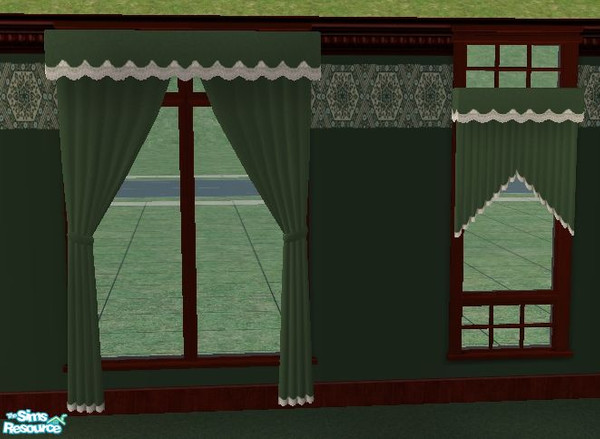 Sims 2 — Green Flower Patterned Curtains by Resa2169 — Item is part of the Green Flower Patterned Kitchen and Diningroom