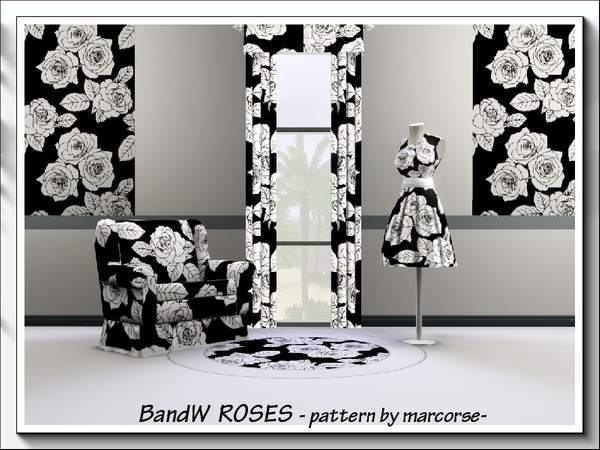 Sims 3 — BandW Roses_marcorse by marcorse — White lineart roses on a black backing. Found under Theme.