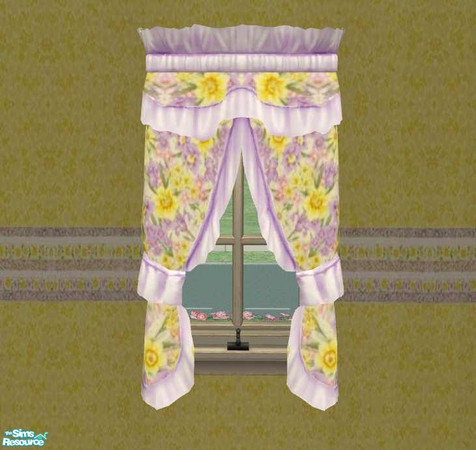Sims 2 — Lemonberry Nursery - TC46 - Curtain by Riverwillows — Gorgeous yellow and violet chintz curtains. Part of the