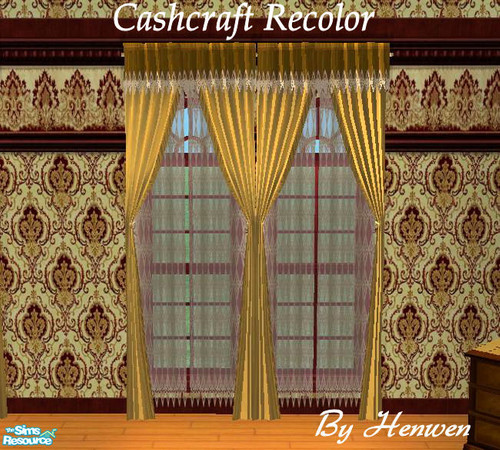 Sims 2 —  Rose Walnut Curtain Recolor by Henwen — Recolor of Cashcraft\'s \"Roselynde\" Curtain in gold.