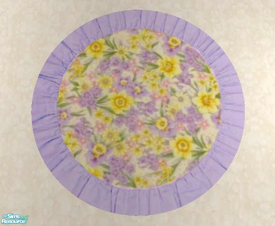 Sims 2 — Lemonberry Nursery - TC46 - Rug by Riverwillows — Lovely round rug in yellow and violet chintz. Part of the