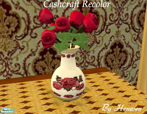 Sims 2 — Rose Walnut Roses Recolor by Henwen — Recolor of Cashcraft\'s \"Roselynde\" rose vase with red roses