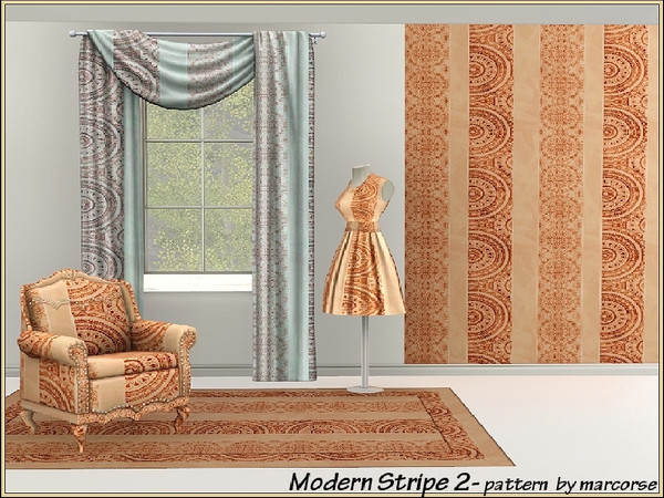 Sims 3 — Modern Stripe 2_marcorse by marcorse — Modern design of alternating gauze and figured stripes in earth tones.