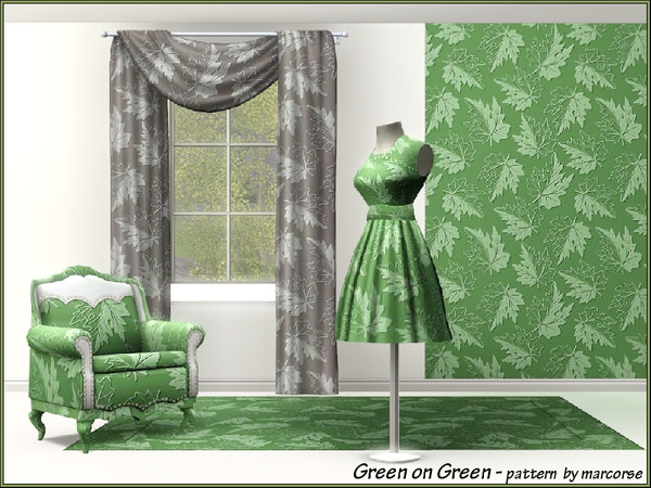 Sims 3 — Green on Green_marcorse by marcorse — Maple leaves in 2 shades of green on green. Themed pattern.