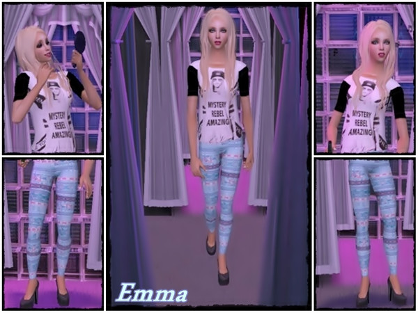 Sims 2 — Emma by Nita_hc — -Rebel girl t-shirt and blue leggins, Nita hc -Eyebrow, YumiMuffin -Eye color, Kotangens