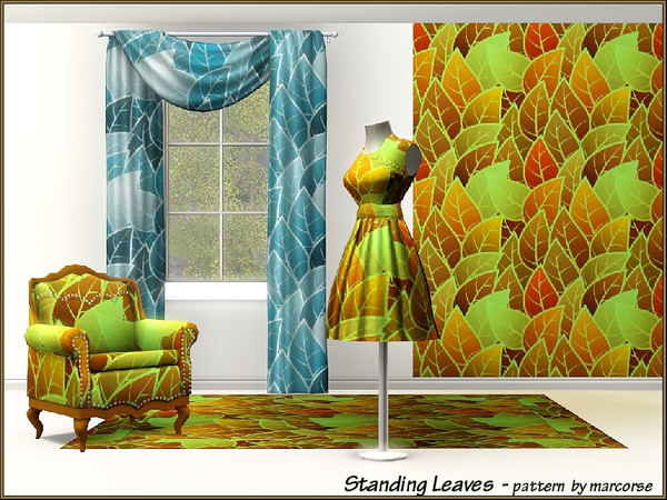 Sims 3 — Standing Leaves_marcorse by marcorse — Upright [and some leaning] leaf shapes in a collage pattern of bright