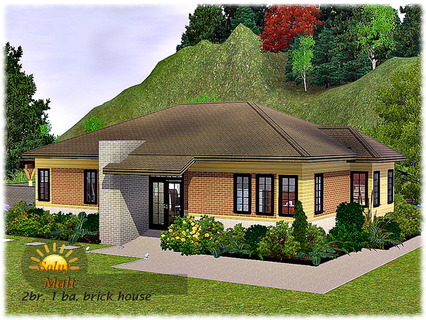 Sims 3 — Malt by Solny — This tasteful one-story brick house is attractive for its simple shape and convenient planning.