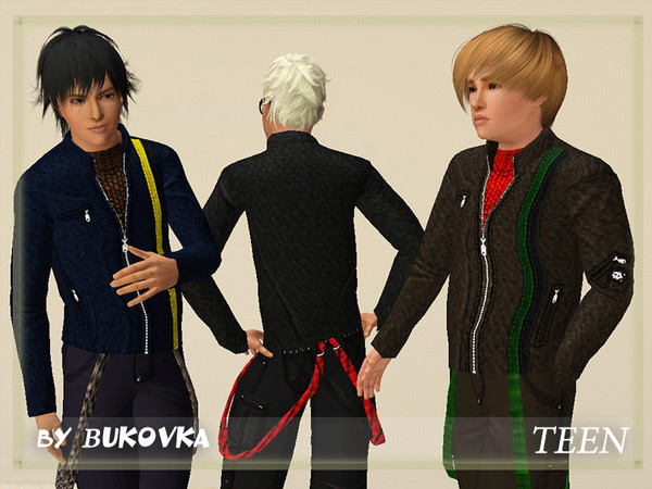 Sims 3 — Jacket with Stripe tm by bukovka — A narrow strip of leather jacket for teenagers. Three variants of repainting.