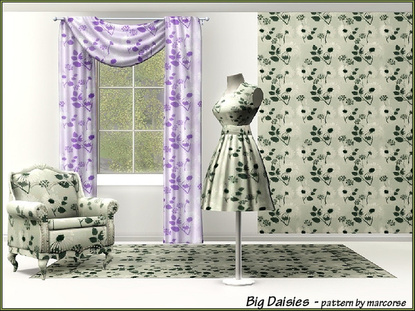 Sims 3 — Big Daisies_marcorse by marcorse — Single daisies and grass seedheads in a monochrome Fabric pattern.