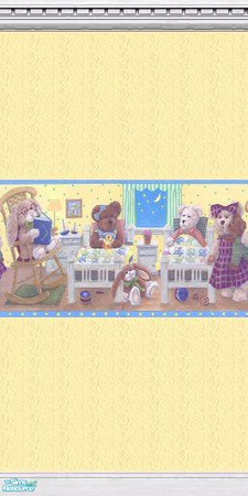 Sims 2 — Sleepy Time by jab1955 — Pastal yellow wallpaper with a cute bear family center border