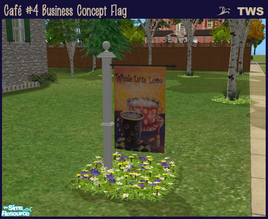 Sims 2 —  by wildstar24 — Features two colourful coffee mugs with steam forming hearts; text reads 'Whole Latte Love'.