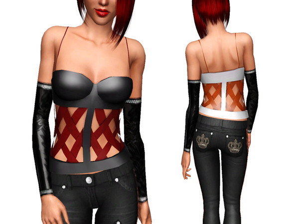 Sims 3 — Top Fire Inside Me by Kiolometro — Bright, leather clothing. Short dress with leather straps tightens figure.