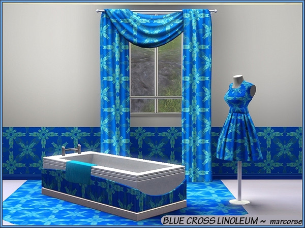 Sims 3 — Blue Cross Linoleum_marcorse by marcorse — Floral cross design in a classic Linoleum pattern in shades of blue.