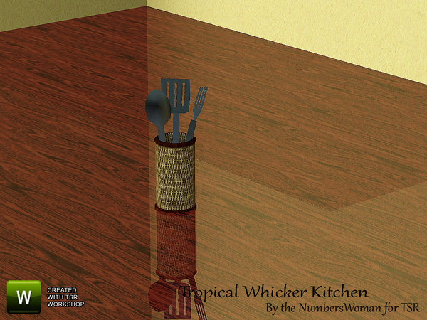 Sims 3 — Tropical Whicker Kitchen Untensals by TheNumbersWoman — "Whicker" furnishings for that tropical