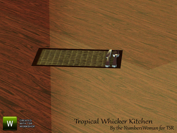 Sims 3 — Tropical Whicker Kitchen Place Setting by TheNumbersWoman — "Whicker" furnishings for that tropical