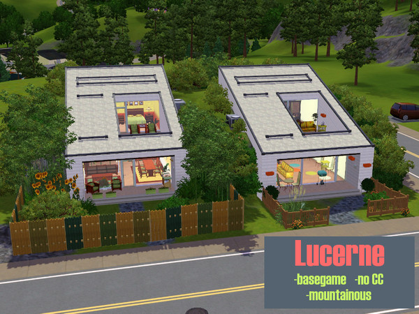 Sims 3 — Lucerne by Satureja2 — Lucerne This Lot is CC free and only basegame is required. Two colourful furnished houses