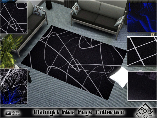 Sims 3 — Midnight Blue Rug Collection by Devirose — A set of 5 carpets, not recolorable, great for lofts and modern