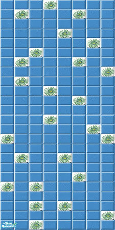 Sims 2 — Fresh Flowers Tile Wall 3 by ImmeK — Fresh blue wall tiles with a white flower mosaic pattern for your sims'